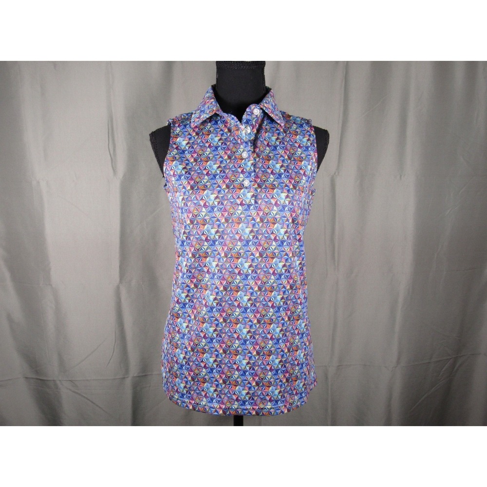 USA Palm Infinity Polo Sleeveless Sunburst Geometric Golf Top Womens Small